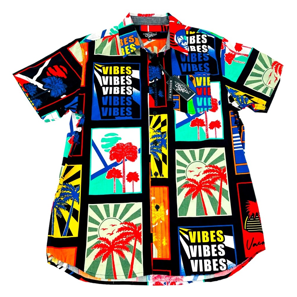 Mens Eighty Eight Vibes Modern Fit Casual Shirt Short Sleeve Size M
